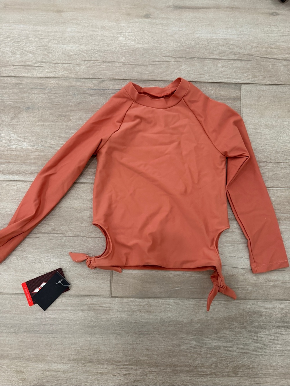 Kids Long Sleeve Rash Guard Swim Top - Rust